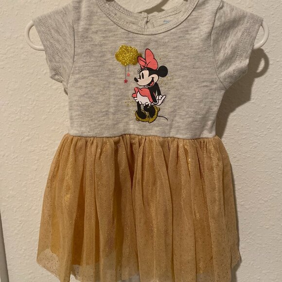 Baby Disney Minnie Mouse Gray & Gold Sparkle Dress – 6–9 Months (NWOT Condition) - Picture 1 of 4
